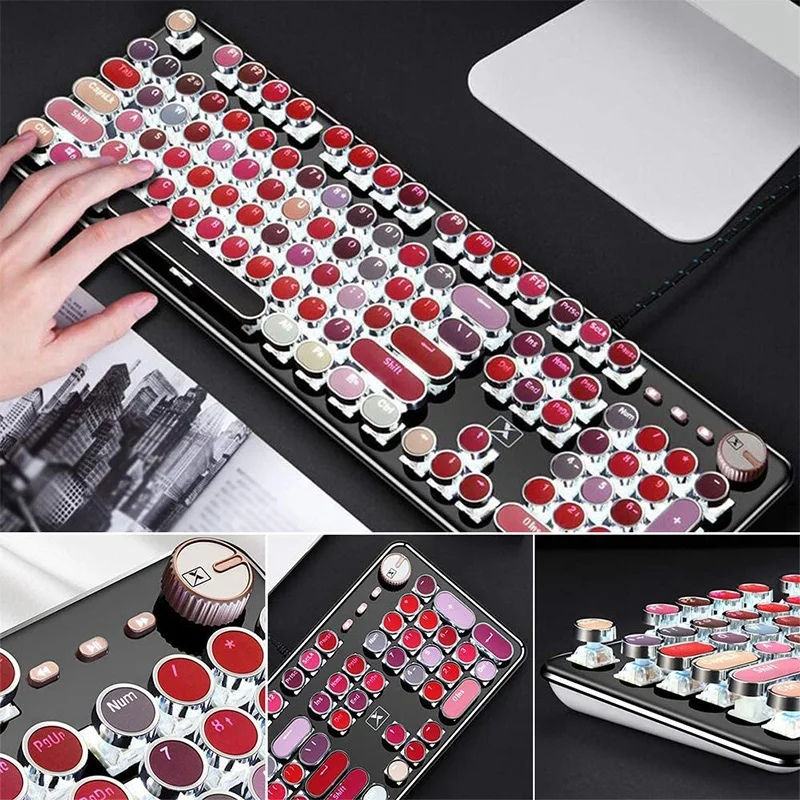 HOT-Mechanical Gaming Keyboard Typewriter Keyboard Waterproof Wired Keyboard Palette 104 Keys Metal Panel Round Keycaps