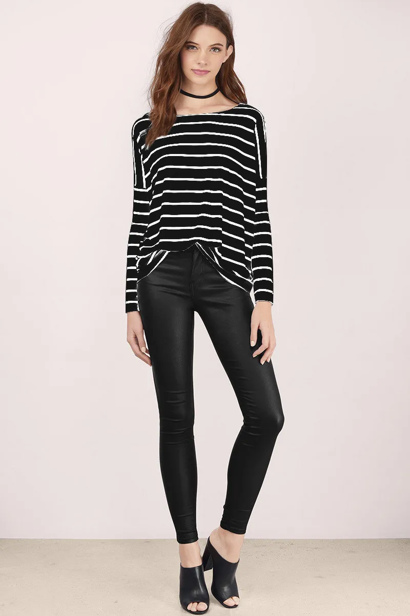 

DANALA Women T-shirt Striped Full Sleeve Stretch Tops Basic Drop Shoulder Undershirt Basic Perfect Pullover O-Neck 2020