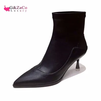 

New Autumn Winter Boots Black Low Heel Female Sexy Pointed Ankle Boots Stiletto Thin Heels Boots Women's Shoes Y6922-1