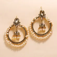Сережки Jhumki Jhumka из индийского золота с жемчугом ручной работы