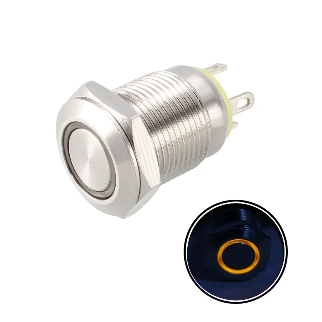 

uxcell Momentary Metal Push Button Switch 12mm Mounting Dia 1NO 12V Yellow LED Light