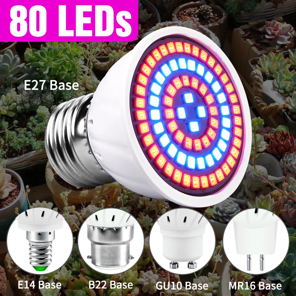 80Led E27 Spettro Completo Led Coltiva La Luce E14 Piantina Di Fiori Lampada Idroponica Gu10 Lampadina Per Piante Illuminazione A Led Mr16 Fito Lampad