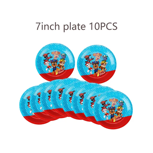 Paw Patrol Birthday Party Balloons Toy Birthday Banner For Kids Boys Girls Party Decoration Paper Cup Plate Tableware Supplies 10PCS 7inch plate