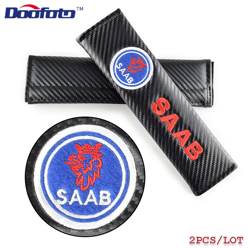 Doofoto 2x чехол для ремня безопасности автомобиля для SAAB 93 9-3 9-5 9 3 9000 9 5 эмблема аксессуары углеродное волокно Стайлинг Защита плеча коврик