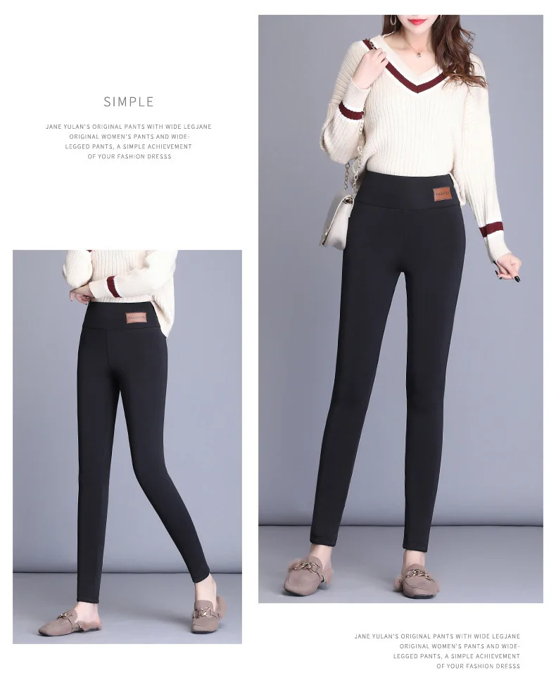 Winter Warm Pants Women Inner Fleece Pants Female Thick Cashmere Elastic Slim Leggings Ladies High Waist Skinny Trousers