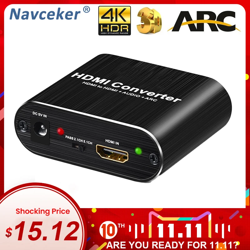 

2020 4K HDMI Audio Extractor Splitter ARC HDMI Audio Extractor 5.1 RCA HDMI To HDMI Converter With Optical TOSLINK SPDIF 3.5mm