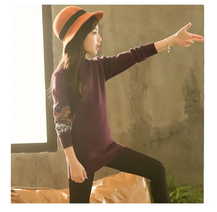 Детские свитера для девочек-подростков; зимняя нательная рубашка с длинными рукавами; трикотажная одежда из флиса для девочек; пуловер для девочек; свитер для детей 10, 12, 14 лет - Цвет: as show