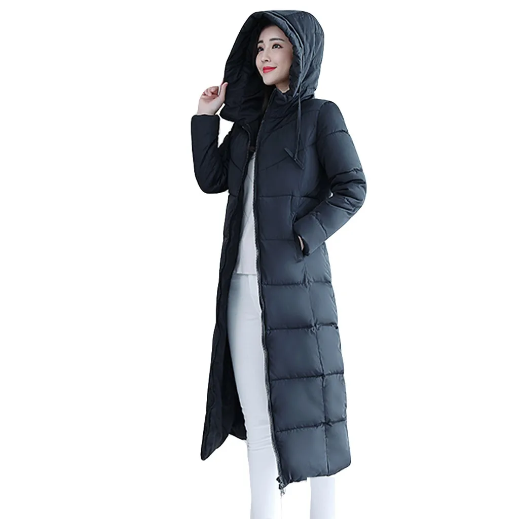 Черный Модная зимняя куртка casaco feminino, теплая, тонкая, до колена, плотная, с длинными рукавами, блузка, свободная, с капюшоном, пальто, manteau femme hiver - Цвет: Черный