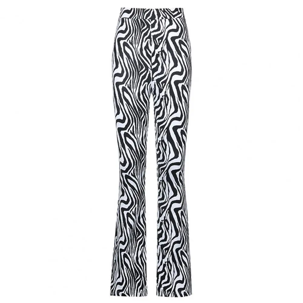Flared Pants Zebra Stripes Print Skinny Fashion Women High Waist Zebra ...
