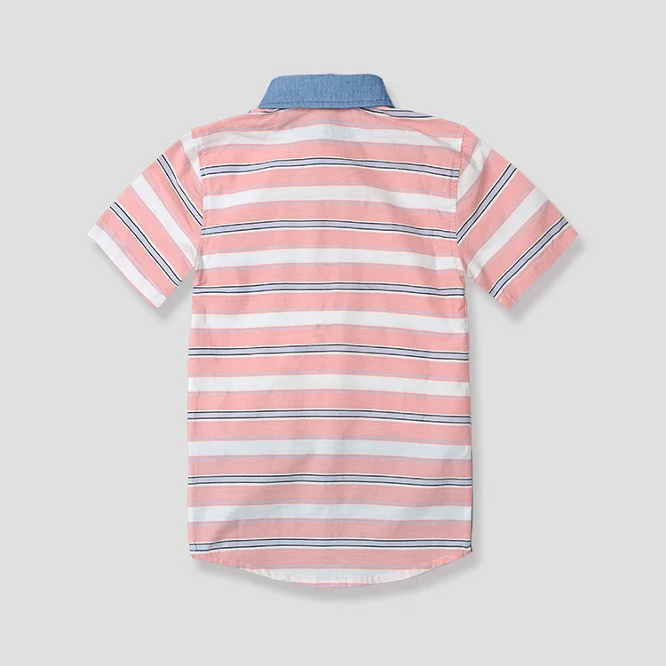 BOY'S Striped Shirt Short Sleeve Europe And America 4-12-Year-Old Big Boy Tops Fashion Joint Cowboy Shirt Factory Direct Selling