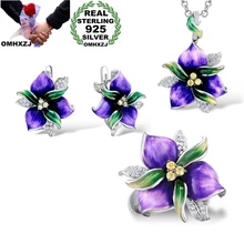 OMHXZJ,, JE36, Модный женский подарок на вечеринку, день рождения, свадьбу, цветок, 925 пробы, серебряное ожерелье+ серьги+ кольцо, ювелирный набор