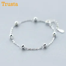 Trusta 925 пробы серебряные Модные женские ювелирные изделия Круглый браслет из бисера 16 см для подарка девушки леди DS154