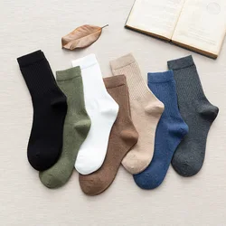 High Quality Men Socks Combed Cotton Cozy Breathable Simple Autumn Winter Socks Men Solid Color Stripe Leisure Cotton Socks Male
