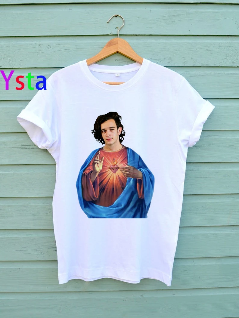 

Matty Healy As Jesus women's t shirt hip hop streetwear Top Tees Photo frame printed T-shirt Simple and stylish Tops female