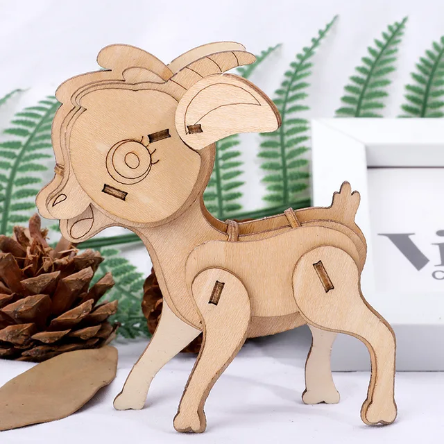 DIY 3D Animal Puzzle Creative Handmade Wooden Puzzles Toys for Children Adult Model Intellectual Education Deer Monkey Jigsaw Sheep