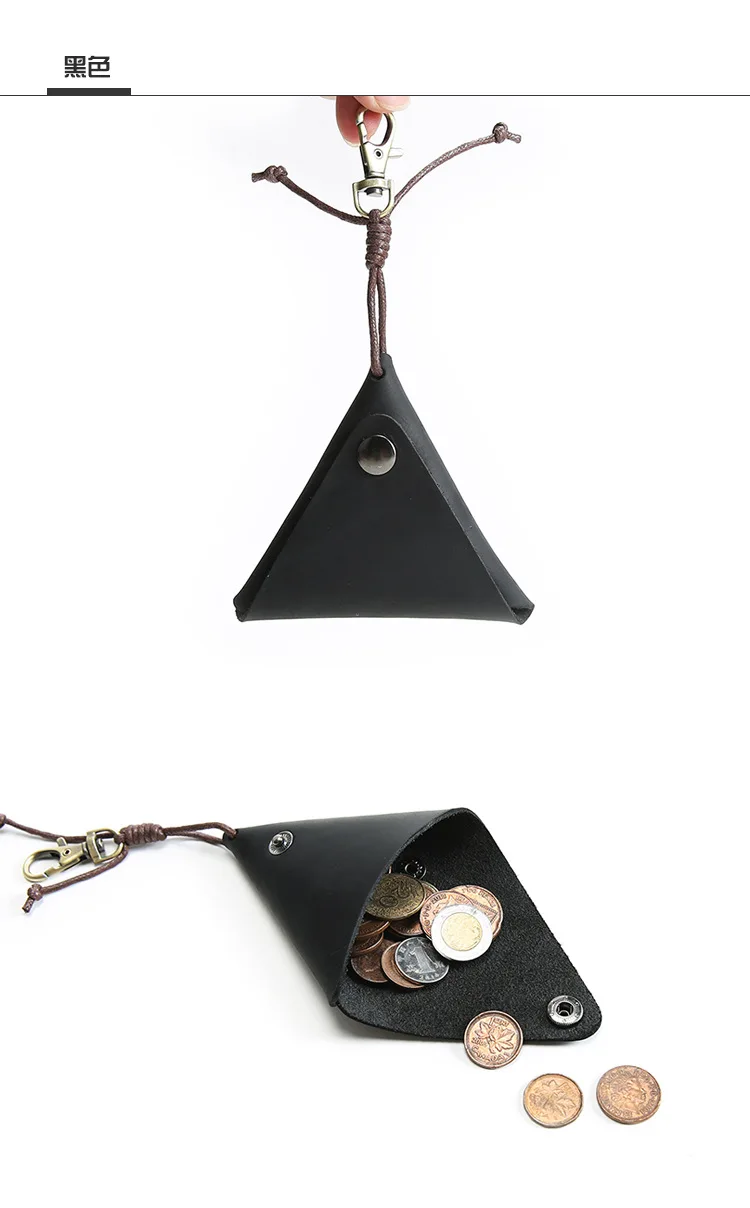 Triangle Designer Coin Purse Genuine Leather Unisex Small Mini Wallet Keys Organizer Case Handmade Change Purse
