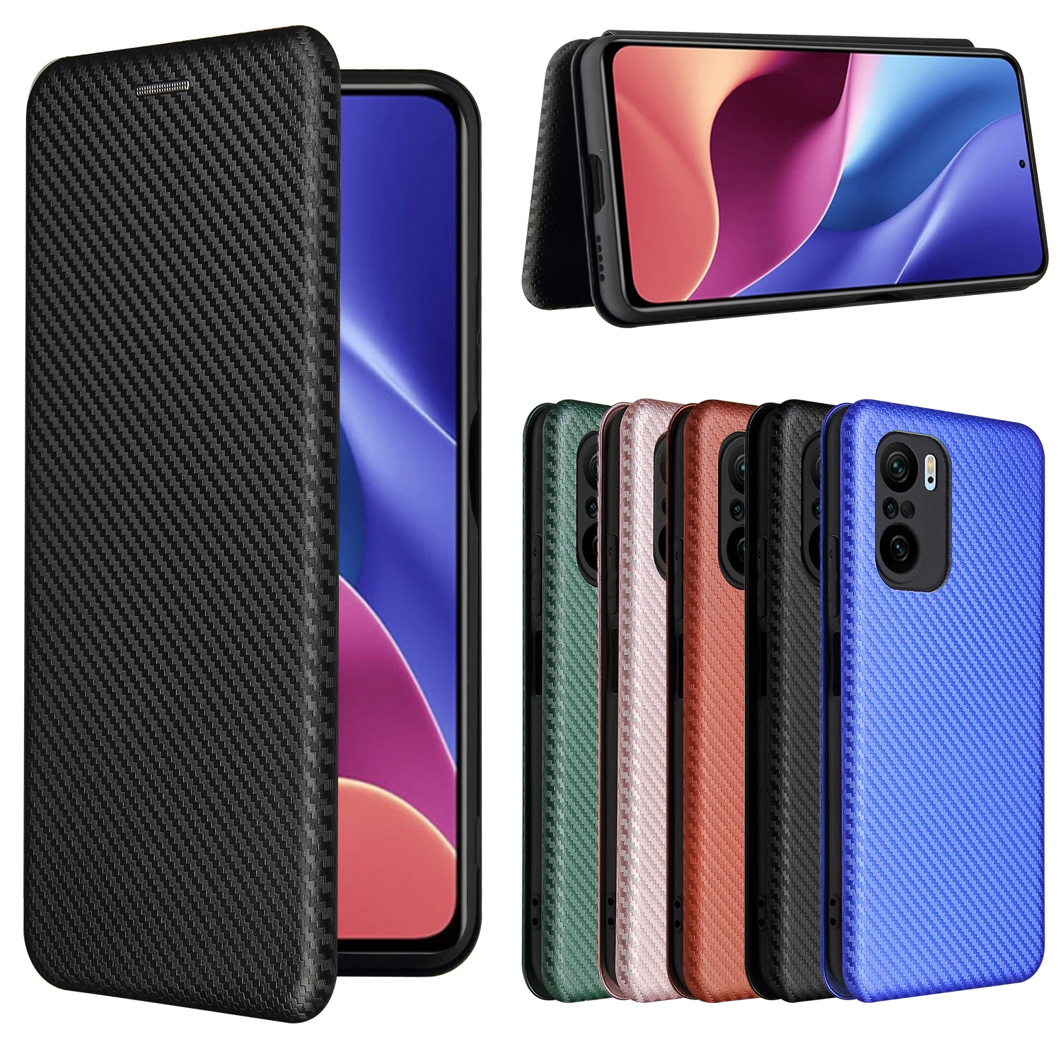 Elegant Carbon Fiber Flip Leather Wallet Case - Slim Magnetic Cover with Card Slot