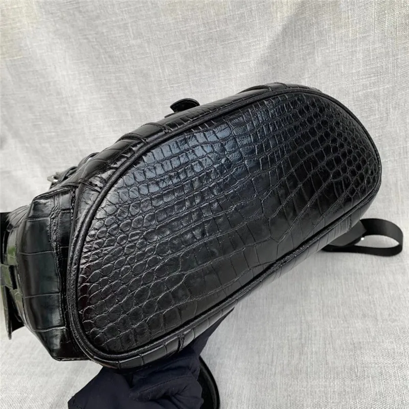 Authentic Crocodile Belly Skin Drawstring Closure Men's Travel Backpack Genuine Alligator Leather Male Large Top-handle Bag Pack 5