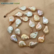 Барокко жемчужное колье ожерелье смешанные цвета круглые каплевидные плоские формы натуральный пресноводный жемчуг красный золотой 3 мм бусины