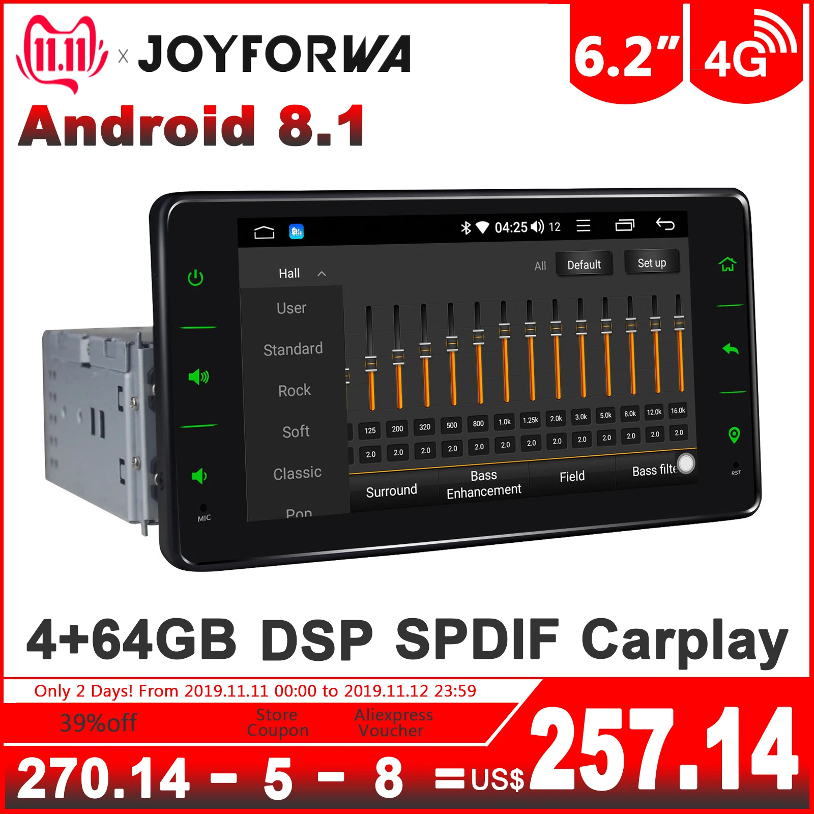 

Carplay DSP 4G SIM Card 6.2" 1Din Android 8.1 Car Stereo Multimedia Radio GPS SPDIF Subwoofer DVR DAB OBD WiFi Rear View Camera