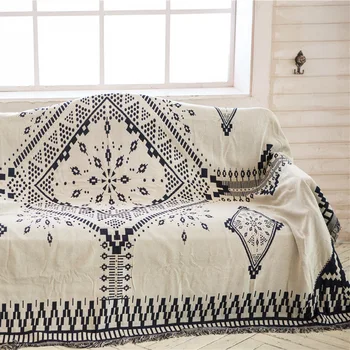 

Double Sided Knitted Multi-Function Throw Blanket Bedspead Tapestry With Decorative Tassels For Sofa Bed Chair Couch Cover