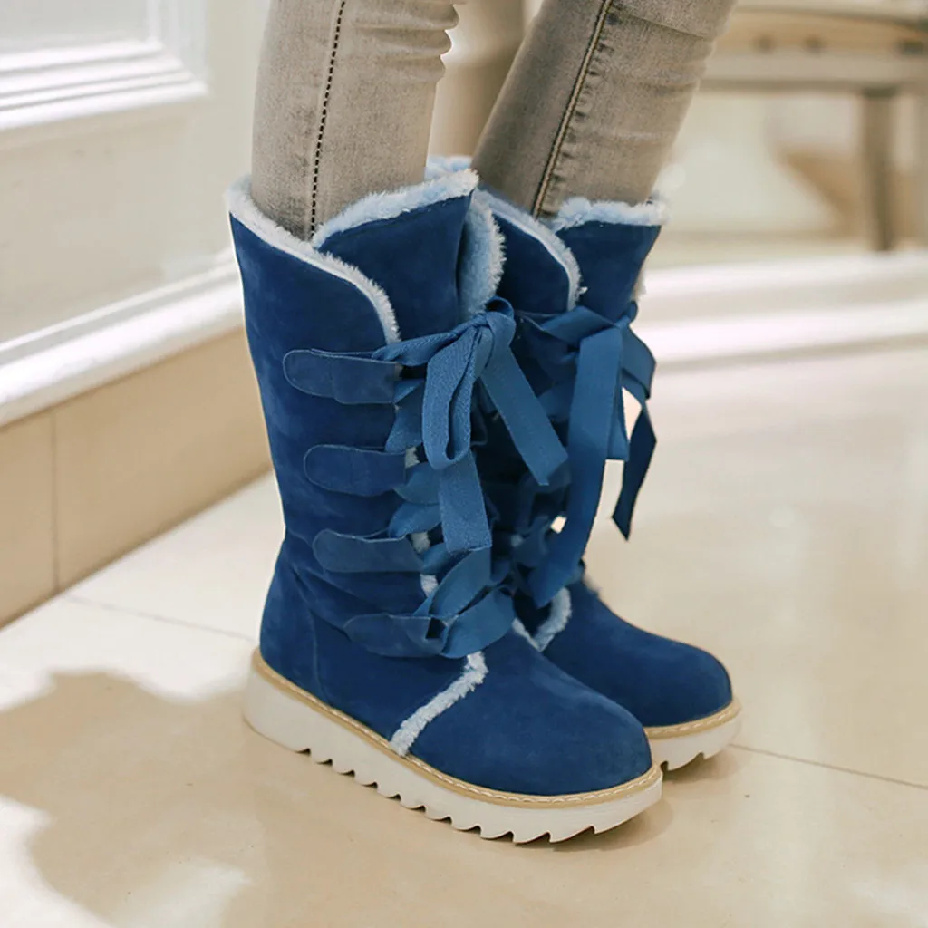 Women Over The Knee Boots Leopard Print Winter Plush Fur Platform Boots Round Toe Lace-up Flat Vintage Plus Size Snow Boots