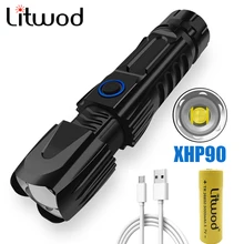 Litwod Z40 светодиодный фонарик xhp90 супер яркий прожектор для охоты и кемпинга мощность 26650 батарея Мощный тактический фонарик