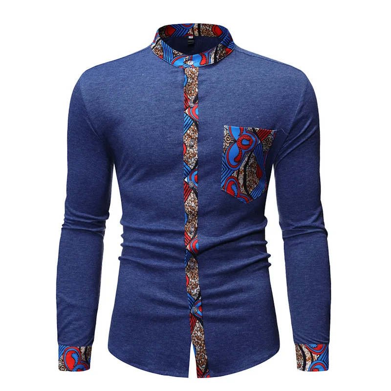 

African Dashiki Traditional Patchwork Shirt Men 2022 Brand Stand Collar Long Sleeve Shirt Mens African Clothing Chemise Homme