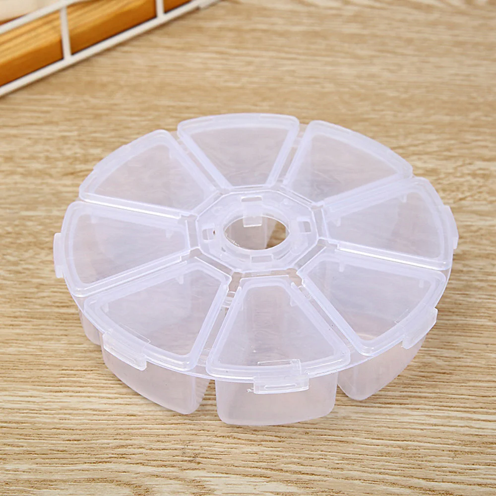

Storage Box Earring Bead Container 8 grid Cosmetic Makeup Organizer Plastic Boxes For Pills Jewelry Round Mini Case Home Office