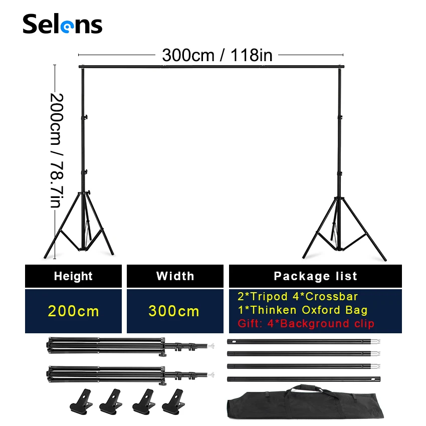 Selens Регулируемая подставка для фона Комплект подставки для фоновой поддержки фон для фотографии Кронштейн для переноски с подсветкой