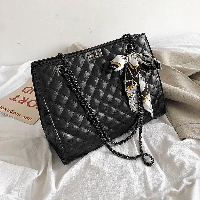 

Fashion Silk Scarves Rhombus Chain Bag Women's 2019 New Style Fashion Korean-style Textured Versatile Shoulder Toth Large Bag