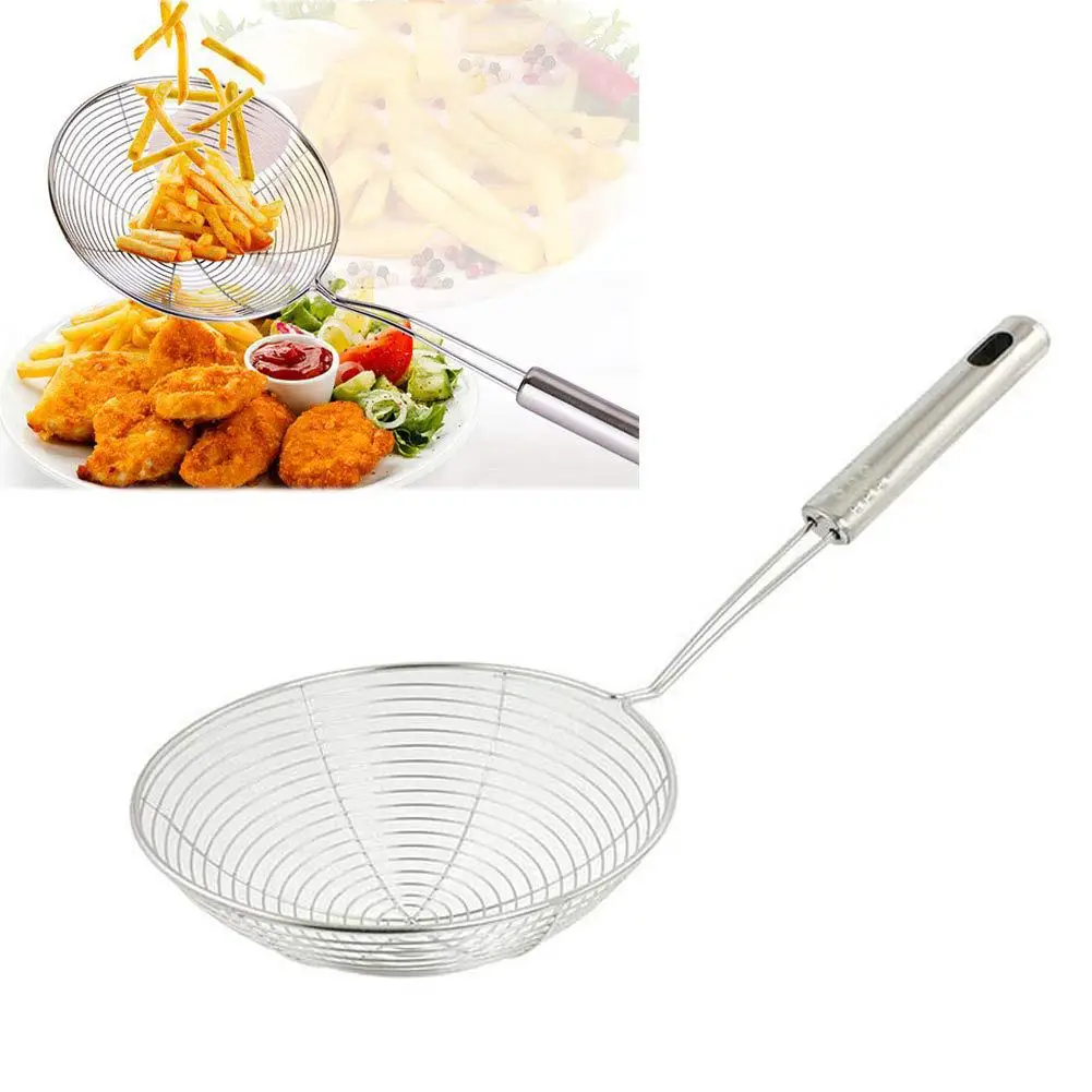 

Stainless Steel Mesh Strainer Heat Resistant Oil Strainer Colander Spoon Oil-Frying Colander Strainer Cookware BBQ Kitchen Tools