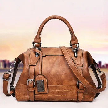

2019 New European and American Women's Bag Fashion Boston Portable Messenger Bag Simple Shoulder Bag