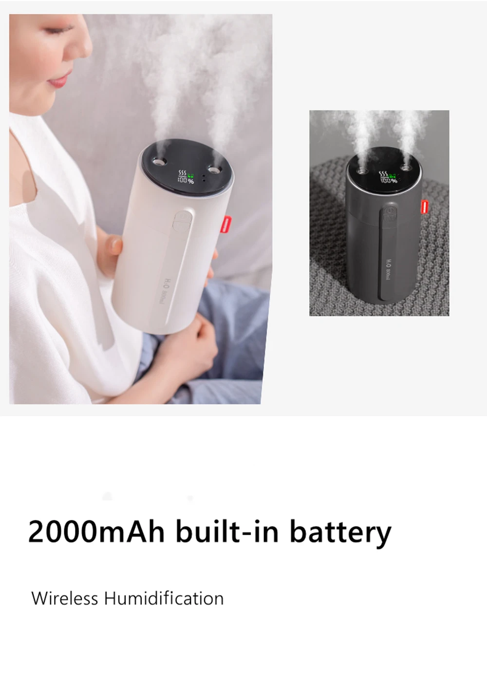 800ml Wireless Aromatherapy Diffuser Humidifier 2000mAh Battery Rechargeable Essential Oil Diffuser Air Humidifier For Home Car