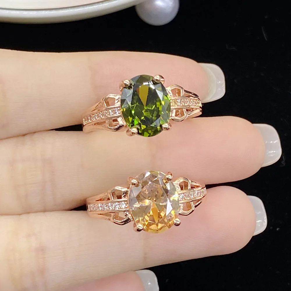 Champagne & Olive Green Austrian Crystal Trendy Rings for Women 18k