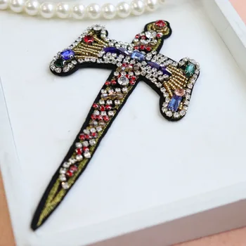 

1pc Handmade sword rhinestone beaded patches for clothing DIY sew patch embroidered applique decorative sequins Parches