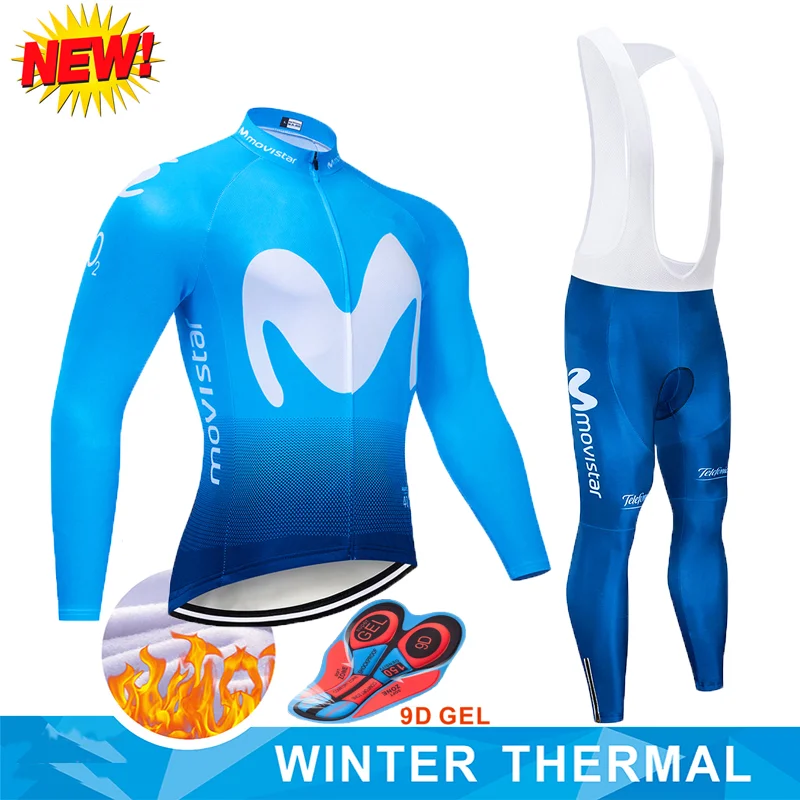 

2019 Movistar Winter Thermal Fleece Long Sleeves Cycling Jersey Set Men Clothing Bike Clothes Wear Bicycle Maillot Ropa Ciclismo