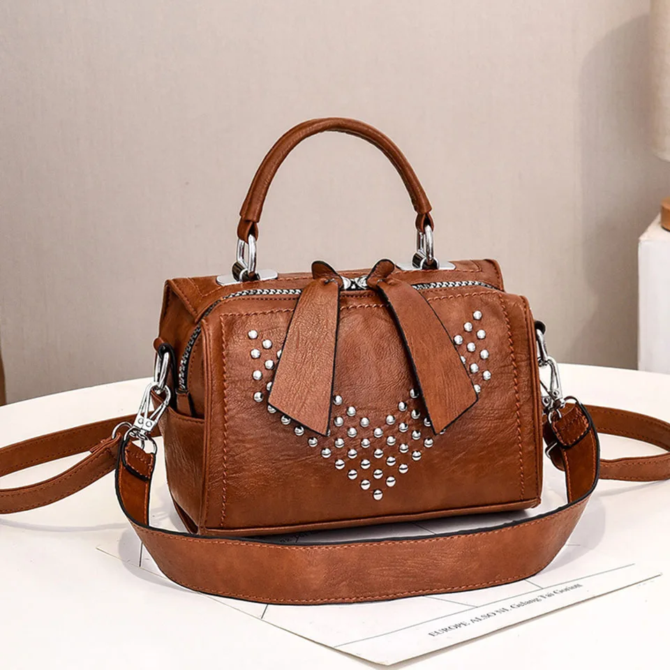 

Fashion Small Leather Handbags Luxury Women Bags Designer Rivet Shoulder Crossbody Bag Ladies Yellow Tote Bags For Women 2020