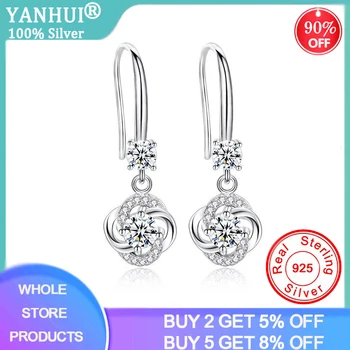 

Boho Female Crystal Pink Blue White Drop Earrings Fashion 925 Silver Zircon Stone Earrings Small Round Dangle Earrings For Women