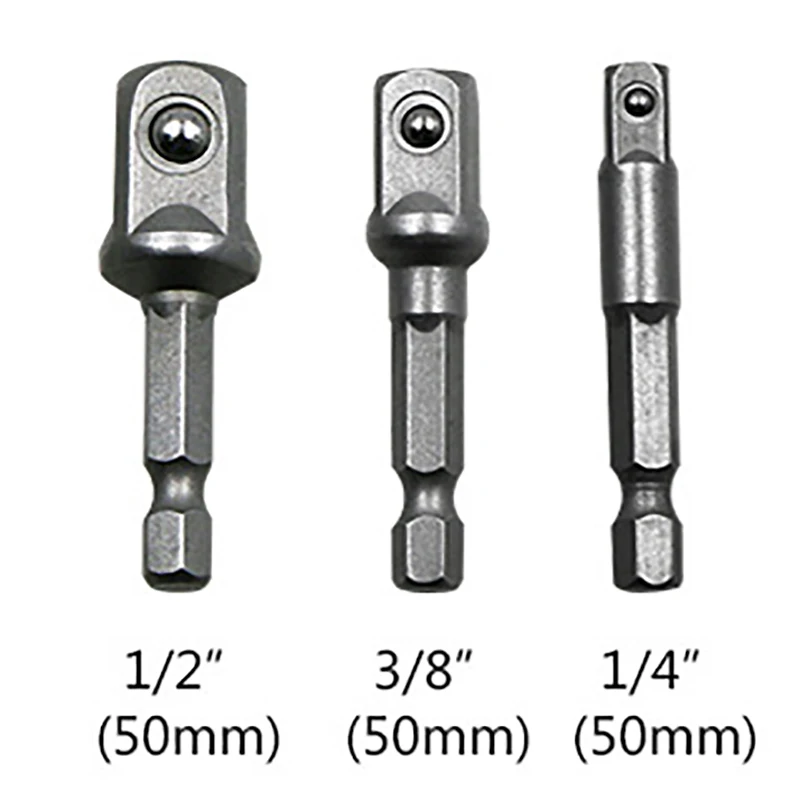 Drill Bits Adapter 3Pcs Socket Adapter Drill Bits Set Hex Shank 1/4" 3/8" 1/2" Impact