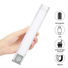60 Светодиодный светильник для шкафа, датчик движения шкаф светильник беспроводной USB Перезаряжаемый под шкаф светильник ing магнитная полоса(2 режима датчика