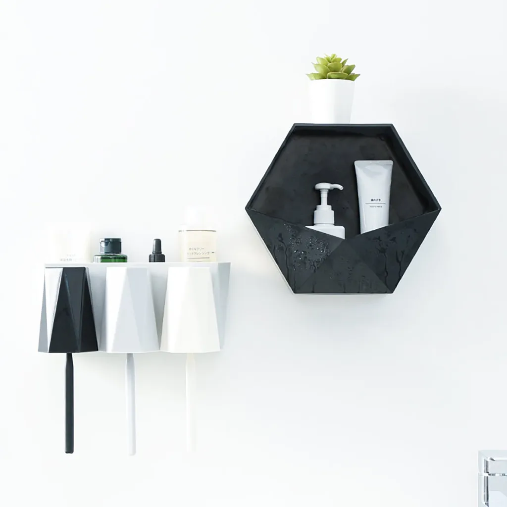 Storage Shelf Living Room Wall-mounted Geometric Punch-free Wall Decoration Bathroom Shelf Home Storage Organizer Decor M850