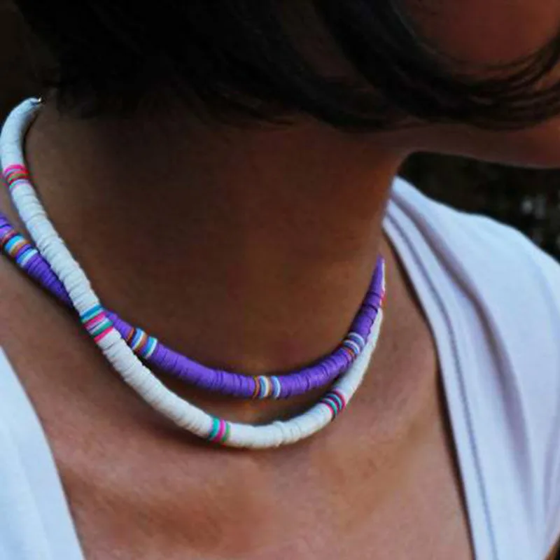 

Colorful African Vinyl Disc Beads Necklaces for Women Girls Handmade 2020 Summer Beach fashion Collar Necklace for Holidays New