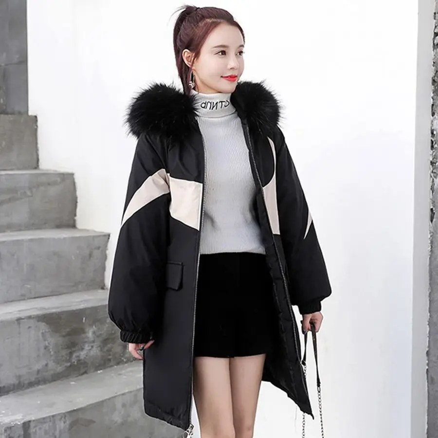 

2019 Winter New Style Korean-style Mid-length Loose-Fit WOMEN'S Dress Large Fur Collar Thick down Feather down Coat Cotton Overc