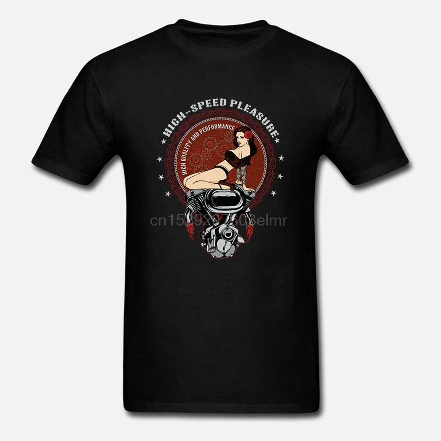High Speed Pleasure Mens T-Shirt Pinup Biker Motor Sexy Engine Free Shipping Light Tee Shirt |