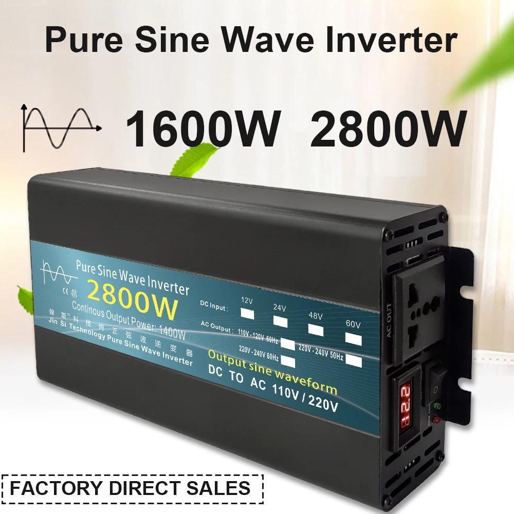 Инвертор 12V 220V 24V 1000W 1600W 2000W 2800W инвертор немодулированного синусоидального