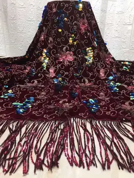 

factory offers 2020 most Popular Nigerian Velvet lace with sequins Embroidered lace fabric for Winter Evening long Dresses