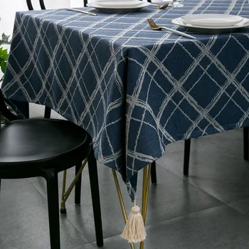 

Nordic Lattice Stripe Quality Dining Tablecloth With Tassel Polyester Home Banquet Table Cover Kitchen Coffe Tea Table Cloth