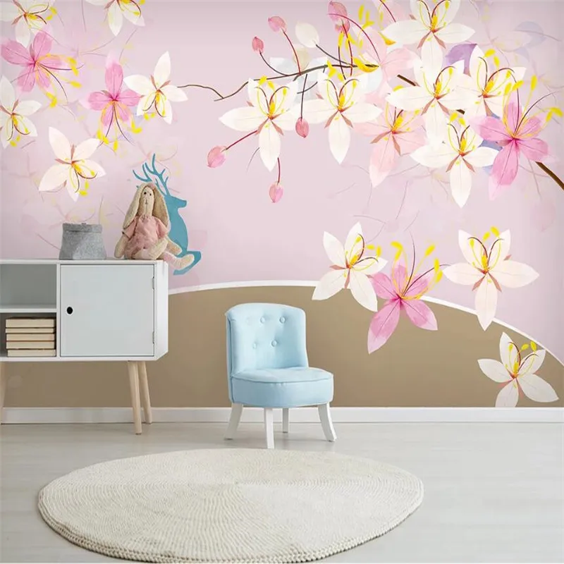 Large 3D wallpaper mural custom Nordic hand-painted watercolor flower elk TV background wallpaper mural