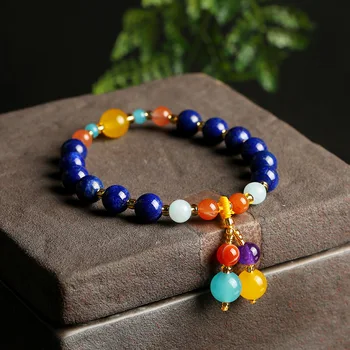 

Natural Lapis Lazuli Bracelet 7mm Women's Bracelet Vintage Good Luck Beads Bracelet Agate Rose Quartz Bracelet